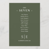 Tischnummer des monogramm-Olive-Green-Sitzplans (Vorderseite)