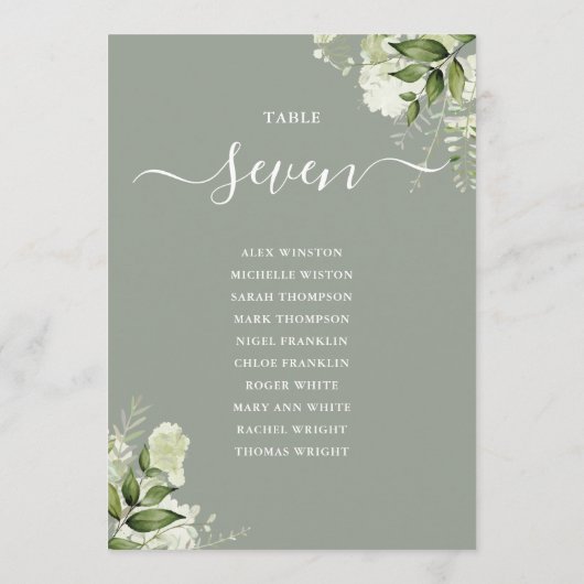 Tischnummer des Sitzplans für grüne Blumen (Rückseite)
