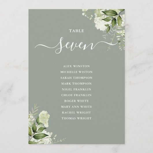 Tischnummer des Sitzplans für grüne Blumen (Vorderseite)