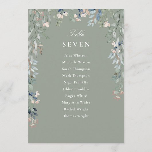 Tischnummer des Sitzplans für grüne Blumen (Rückseite)