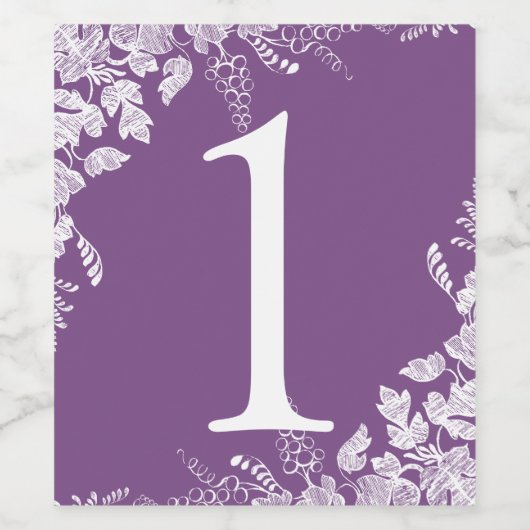 Tischnummer des Weinetiketts | Rebfläche (Lila) Weinetikett (Einzelnes Label)