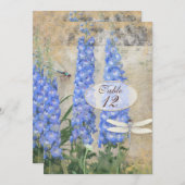 Tischnummer Dragonfly Butterfly Delphinium Art (Vorne/Hinten)