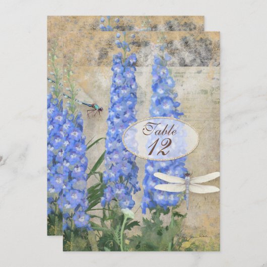 Tischnummer Dragonfly Butterfly Delphinium Art (Vorne/Hinten)