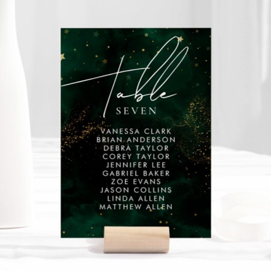 Tischnummer Dunkle Wasserfarbe Grün Magischer Gold