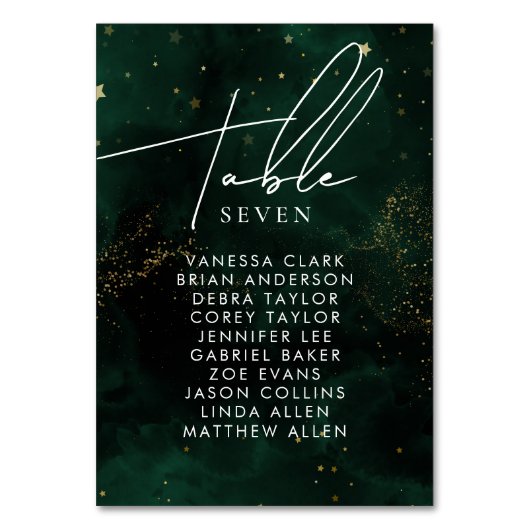Tischnummer Dunkle Wasserfarbe Grün Magischer Gold (Rückseite)