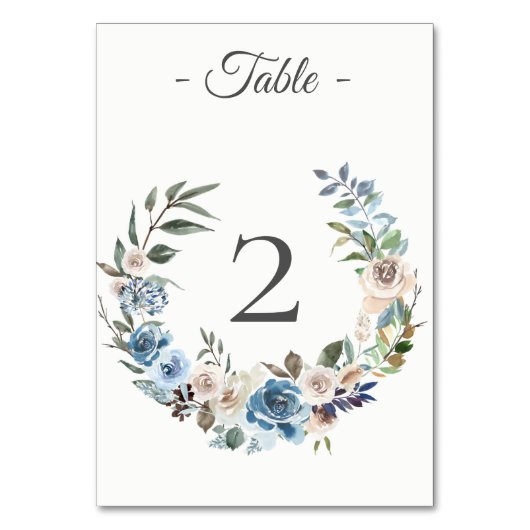 Tischnummer "Dusty Blue Cream Floral Wreath" (Rückseite)