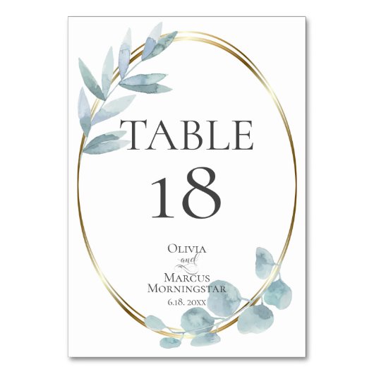 Tischnummer | Dusty Blue Watercolor Eucalyptus (Rückseite)