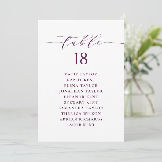 Tischnummer eines lila Minimalistischen Script-Sit (Stehend Vorderseite)