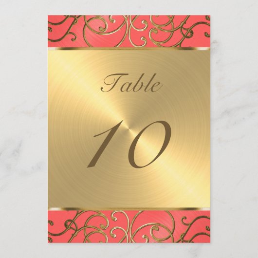 Tischnummer Elegant Coral and Gold Filigree (Rückseite)