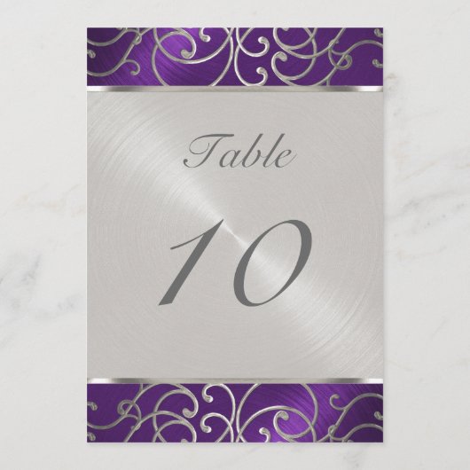 Tischnummer Elegant Lila und Silver Filigree (Rückseite)