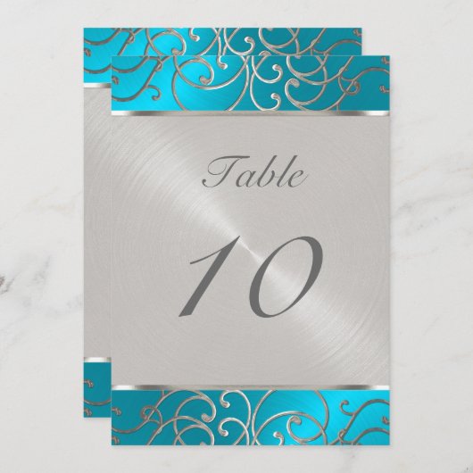 Tischnummer Elegant Türkis Silver Filigree (Vorne/Hinten)