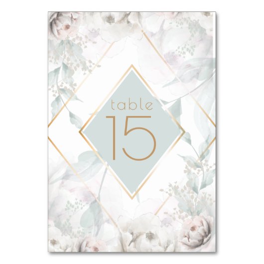 Tischnummer | Elegante Alabaster Wasserfarbenpeony (Rückseite)