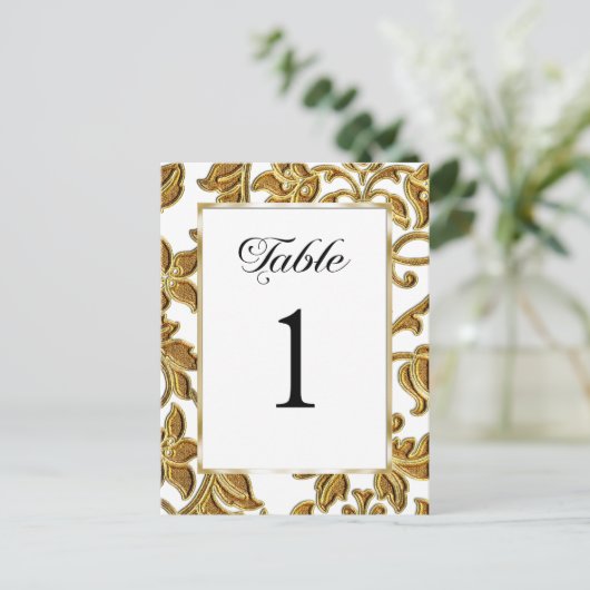 Tischnummer Embossed Gold Damask (Stehend Vorderseite)