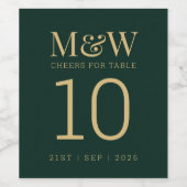 Tischnummer Forrest Green Gold Monogram Wedding Weinetikett (Einzelnes Label)