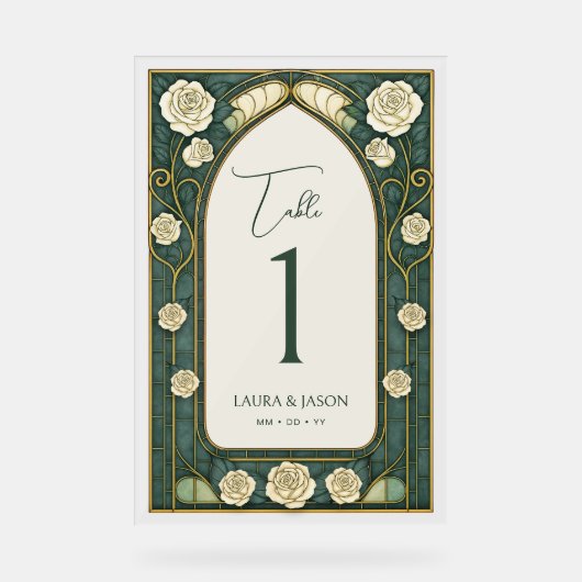 Tischnummer für die Hochzeitsfeier mit festem Glas Acrylschild (Vorderseite)