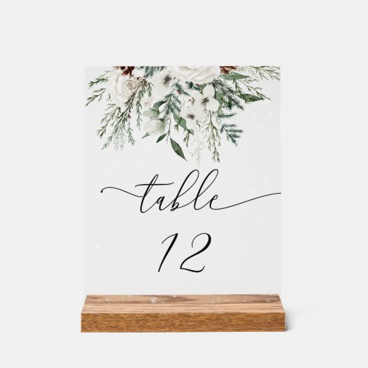 Tischnummer für ewig-grüne Winterhochzeit Acrylschild (Vorderseite)