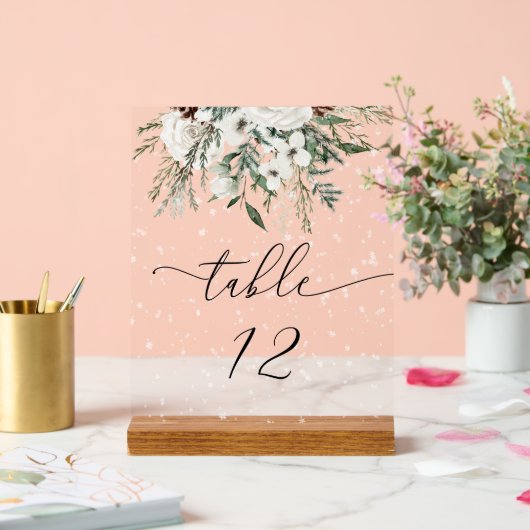 Tischnummer für ewig-grüne Winterhochzeit Acrylschild (Hochzeit)