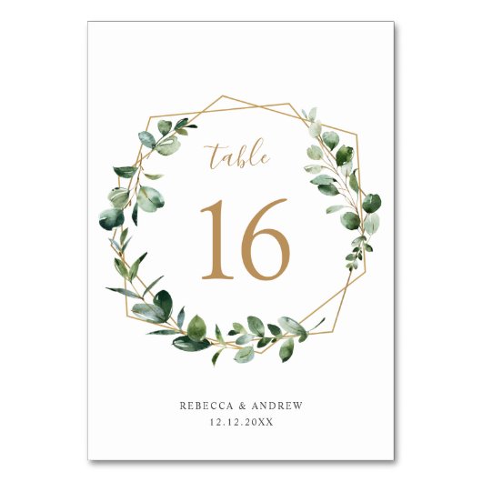 Tischnummer für geometrische Eukalyptus Greenery (Vorderseite)