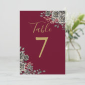Tischnummer für Hochzeiten in Burgund und Gold Got (Stehend Vorderseite)