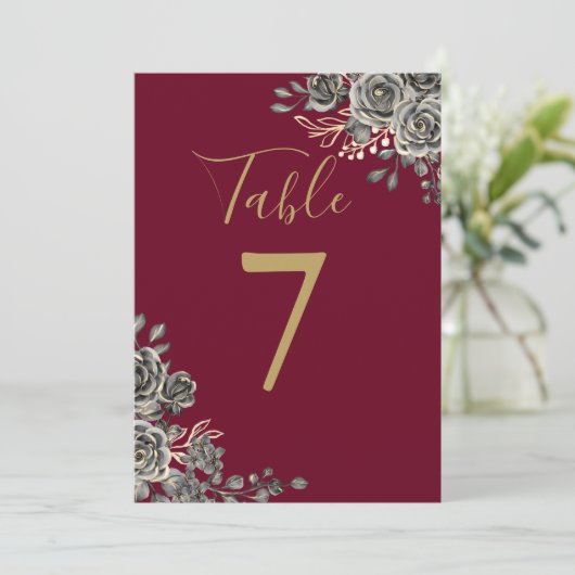 Tischnummer für Hochzeiten in Burgund und Gold Got (Stehend Vorderseite)