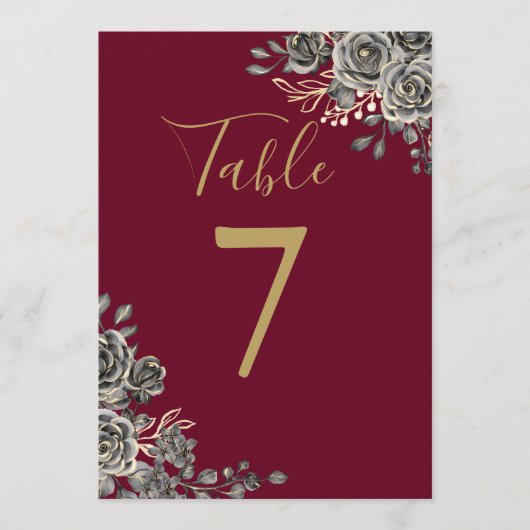 Tischnummer für Hochzeiten in Burgund und Gold Got (Vorderseite)