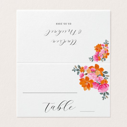 Tischnummer für Hochzeiten in Rosa und Orange (Außenseite Aufgefaltet)