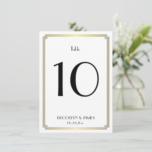 Tischnummer für Hochzeiten in Weiß und Gold (Stehend Vorderseite)