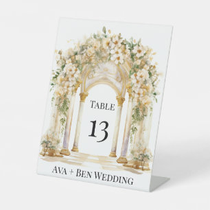 Tischnummer für Hochzeiten in Weiß und Gold Sockelschild