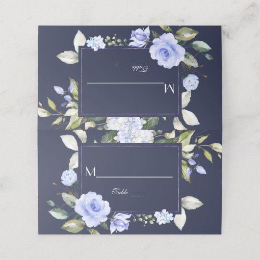 Tischnummer für Hochzeitsarbeiten mit blauem Blume Platzkarte (Außenseite Aufgefaltet)