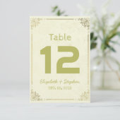 Tischnummer für Hochzeitssitze in Goldfloralen (Stehend Vorderseite)