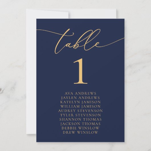 Tischnummer für Hochzeitssitze in Navy Blue & Gold (Vorderseite)