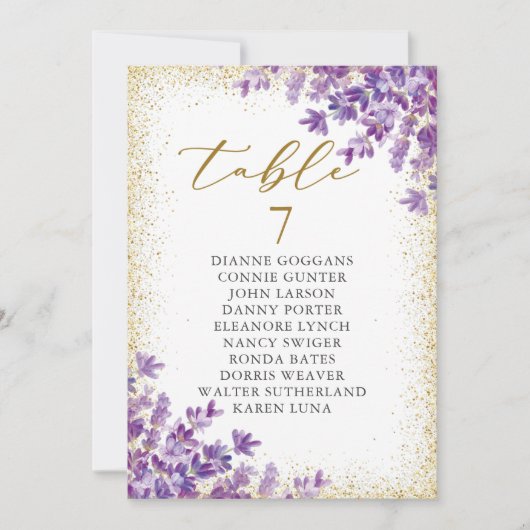 Tischnummer für Lila Lavendel (Vorderseite)