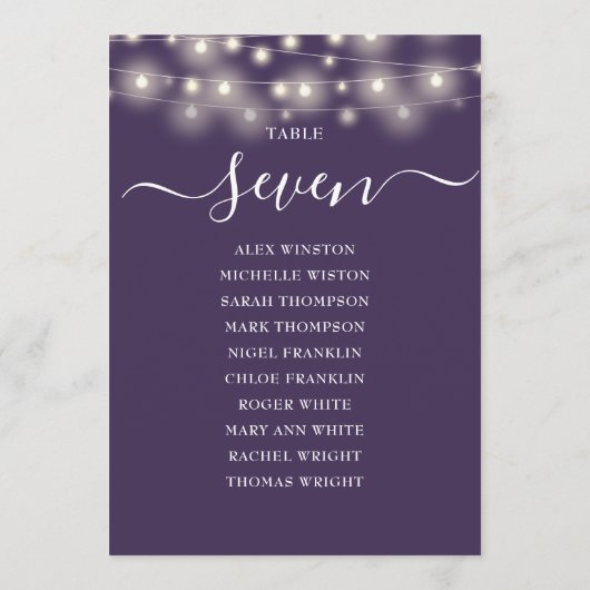 Tischnummer für lila String-Lichter (Rückseite)