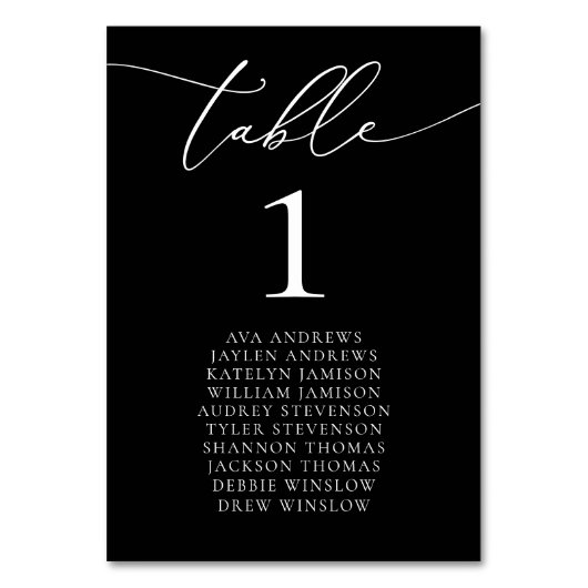 Tischnummer für Minimalistische Schwarz-Weiß-Sitze (Vorderseite)