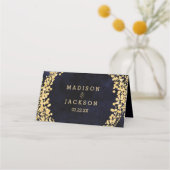 Tischnummer für Navy Blue Watercolor & Gold Seats Platzkarte (Rückseite)