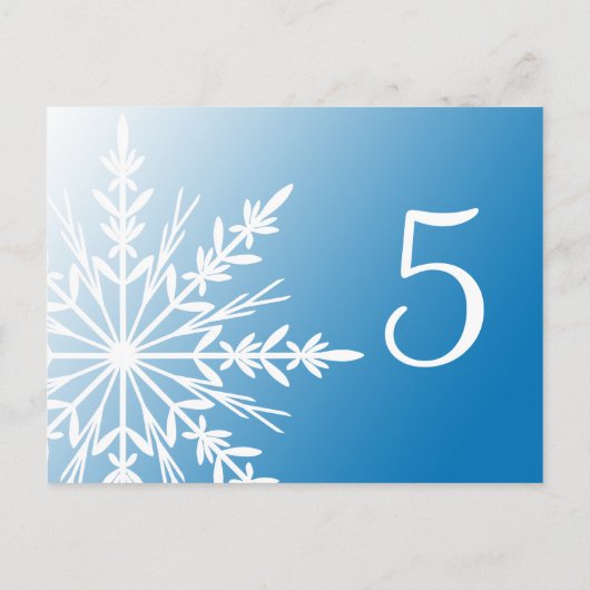 Tischnummer für Schneeflocken in Blau und Weiß (Rückseite)