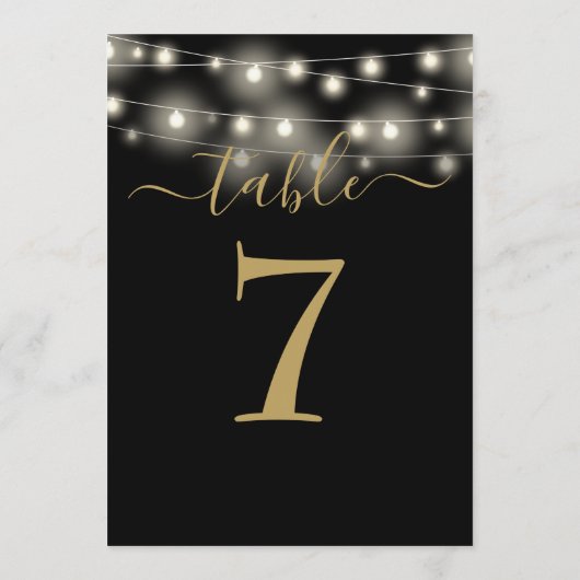 Tischnummer für schwarze und goldene String-Lights (Rückseite)