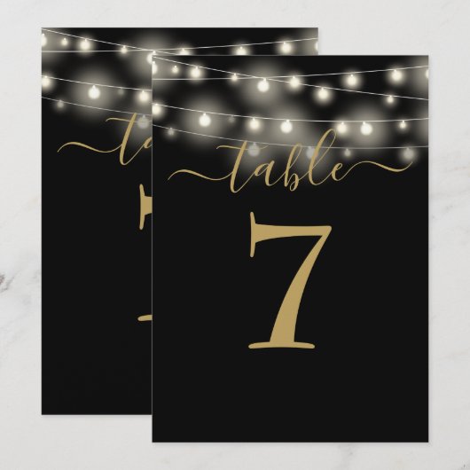 Tischnummer für schwarze und goldene String-Lights (Vorne/Hinten)