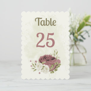 Tischnummer für staubige Rose mit weißen Blume