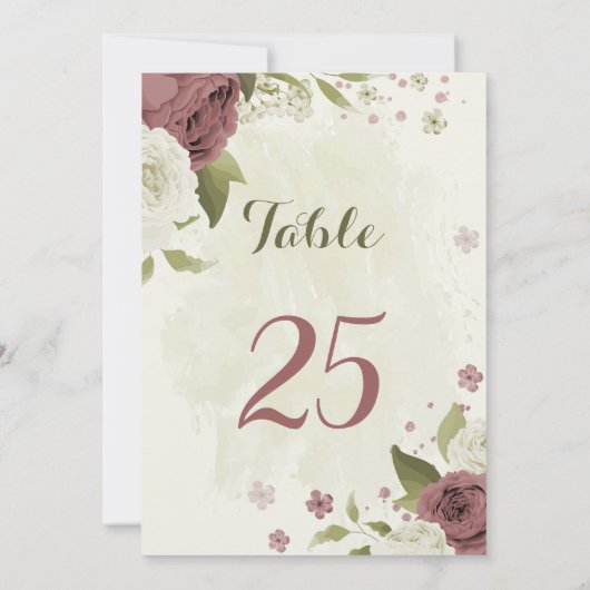 Tischnummer für staubige Rose mit weißen Blume (Rückseite)
