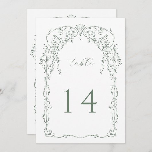 Tischnummer für Viktorianische Rahmen in Sage Gree (Vorne/Hinten)