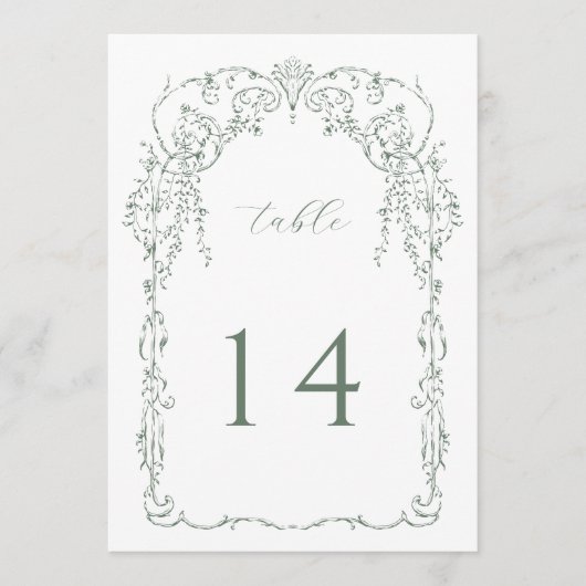 Tischnummer für Viktorianische Rahmen in Sage Gree (Vorderseite)