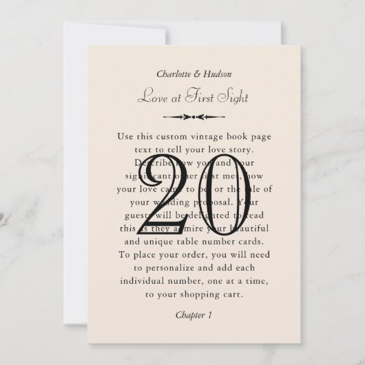 Tischnummer für Vintage Buchseiten (Vorderseite)