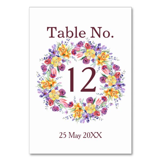 Tischnummer für Wasserfarben (Vorderseite)