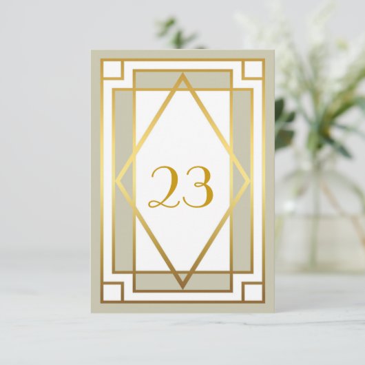 Tischnummer, Gatsby, elegant, schick, weiß grau Einladung (Stehend Vorderseite)