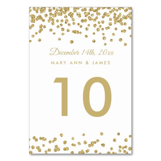 Tischnummer Gold Imitats Glitzer Confetti White (Vorderseite)