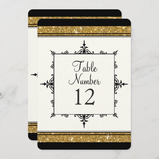 Tischnummer Gold Ornament Glitzer gestreift (Vorne/Hinten)