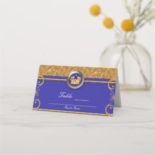 Tischnummer Gold & Royal Blue Crown Party Platzkarte