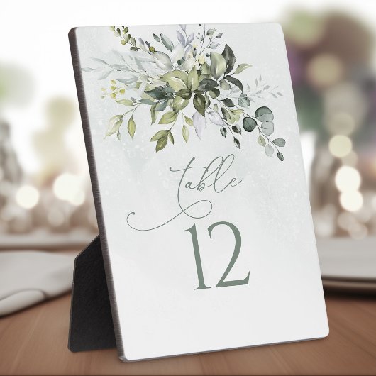Tischnummer Greenery Watercolor Wedding Easel Fotoplatte