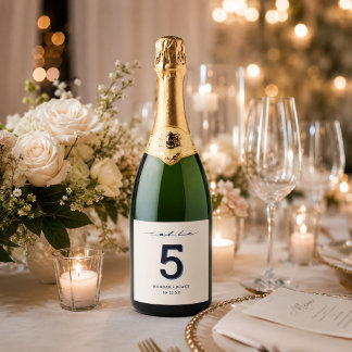 Tischnummer handgeschriebene Schrift Hochzeit Schaumweinetikett